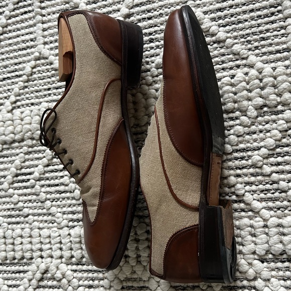 Ferragamo oxfords two tone leather and tan linen RARE - Picture 2 of 6